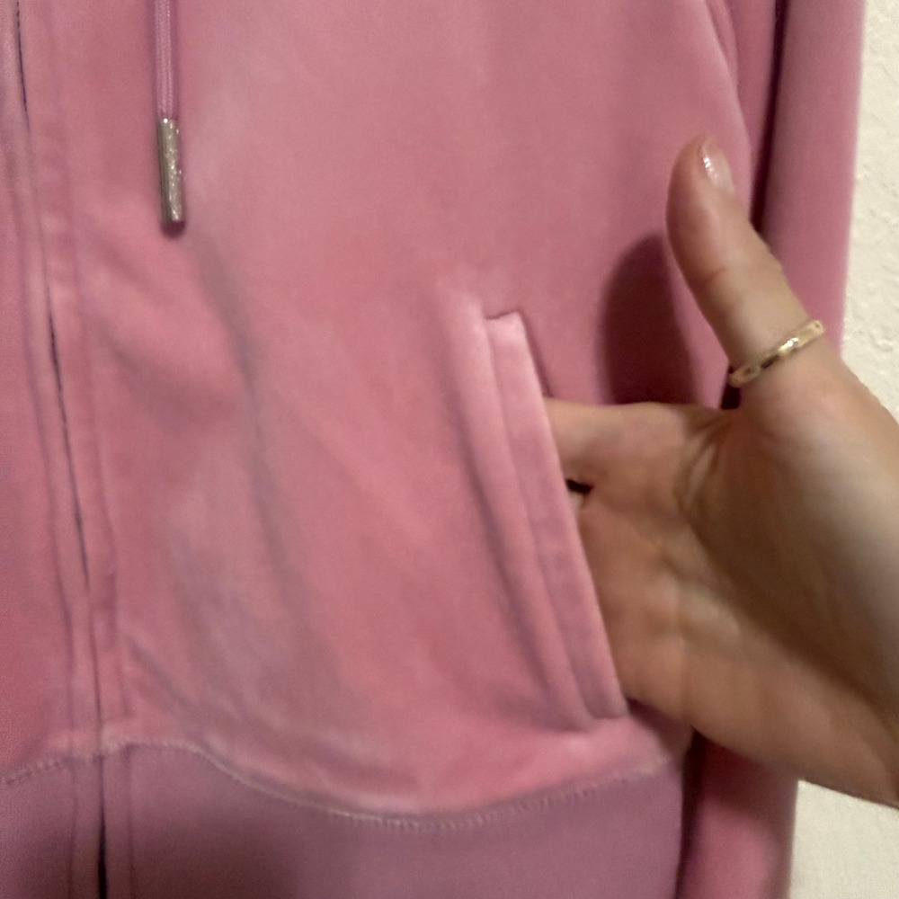 Juicy Couture Pink Velour Rhinestone Logo Zip Up Hoodie XS RN114186 Y2K Cropped‎ - Picture 5 of 12